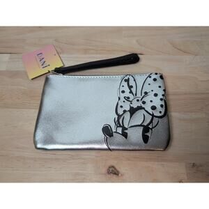 Dani Danielle Nicole Minnie Mouse Disney Silver Black Small Wristlet Makeup Pouc